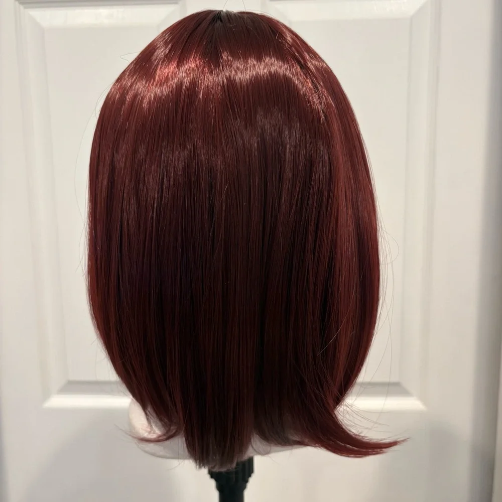 RED Shoulder Length Synthetic Bob Wig with Bangs! Partline. Burgandy Red! New!